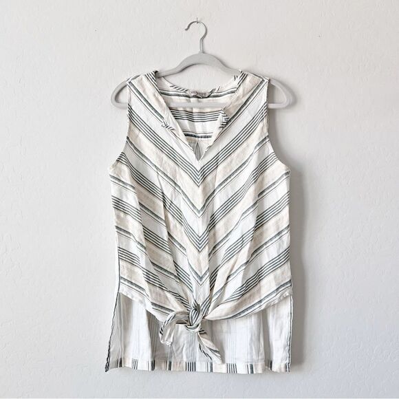 LIVERPOOL Striped Sleeveless Tie Front Top Tunic Stretch Linen Size M Medium - Picture 1 of 7